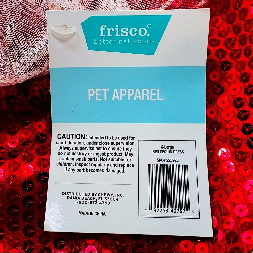 FRISCO XL Red Sequin Tulle Dog Dress Christmas Valentine Holiday Costume NWT